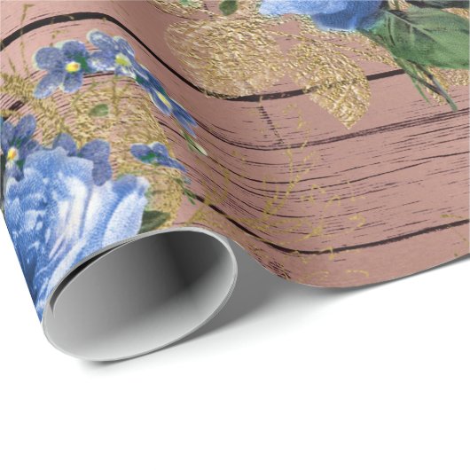 Blauw Roos hout Rustisch Vrijgezellenfeest Cadeaupapier (Rol Hoek)