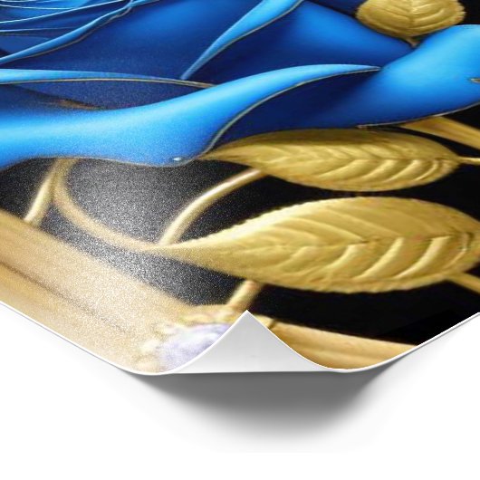 Blauw Roos in Glas in lood Foto Afdruk (Hoek)