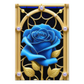 Blauw Roos in Glas in lood Foto Afdruk (Voorkant)