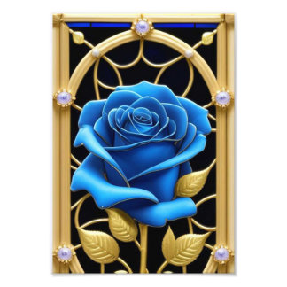 Blauw Roos in Glas in lood Foto Afdruk