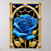 Blauw Roos in Glas in lood Poster (Voorkant)