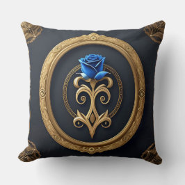 Blauw Roos in Gouden Lijst met  details Kussen