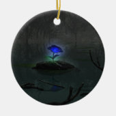 Blauw Roos Keramisch Ornament (Voorkant)