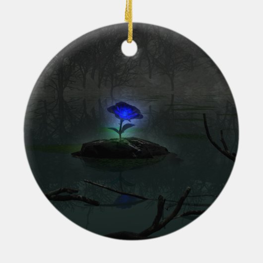 Blauw Roos Keramisch Ornament (Achterkant)