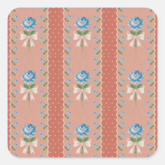  blauw Roos Koraal Stip - Behangpatroon Vierkante Sticker (Voorkant)