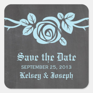 Blauw Roos Krijtbord Save the Date Stickers