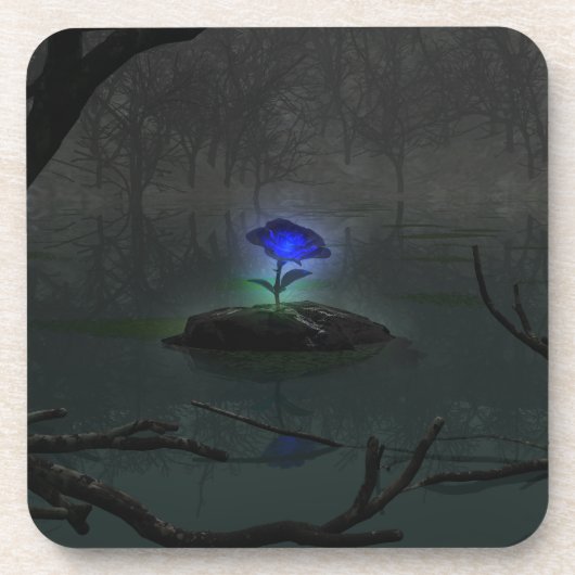 Blauw Roos kurk Onderzetter (Voorkant)