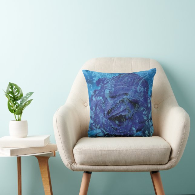 Blauw Roos Kussen (Stoel)