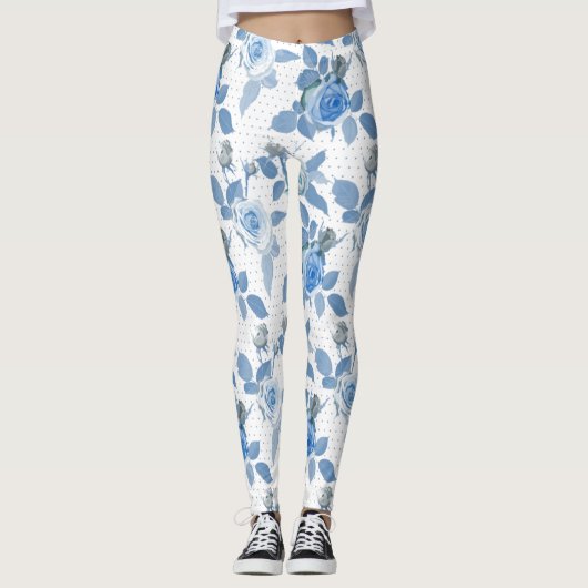 Blauw Roos Leggings (Voorkant)