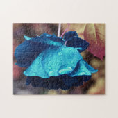 Blauw Roos Lingering Regendruppels Bloem Abstract Legpuzzel (Horizontaal)