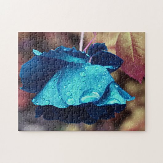 Blauw Roos Lingering Regendruppels Bloem Abstract Legpuzzel (Horizontaal)