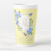 Blauw Roos Lint Chic Monogram Geel Latte Mok (Voorkant)