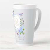 Blauw Roos Lint Chic Monogram Grijs Latte Mok (Rechterhoek)