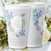 Blauw Roos Lint Chic Monogram Grijs Latte Mok