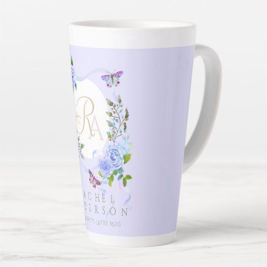 Blauw Roos Lint Chic Monogram Paarse Latte Mok (Rechterhoek)