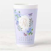 Blauw Roos Lint Chic Monogram Paarse Latte Mok (Voorkant)