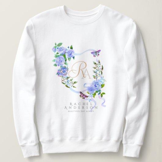Blauw Roos Lint Chic Monogram Trui (Design voorkant)