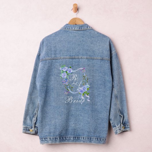 Blauw Roos lint monogram bruiloft Denim Jacket (Hangar)