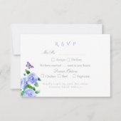 Blauw Roos lint monogram bruiloft RSVP Kaartje (Voorkant)