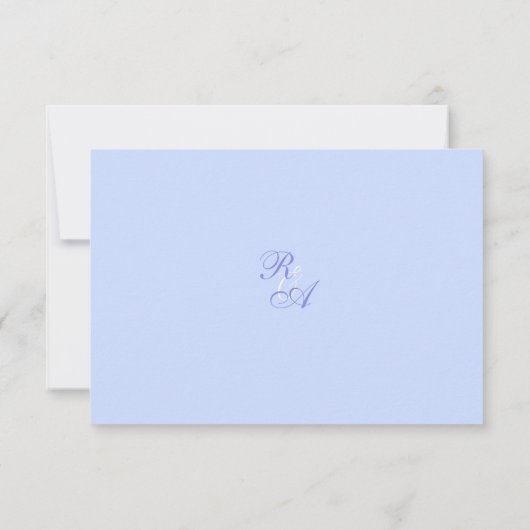 Blauw Roos lint monogram bruiloft RSVP Kaartje (Achterkant)