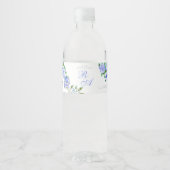 Blauw Roos lint monogram bruiloft Waterfles Etiket (Voorkant)