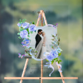 Blauw Roos Lint Monogram Fotobruiloft Acryl Bord (Neutraal)