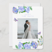 Blauw Roos Lint Monogram Fotobruiloft Save The Date (Voorkant)