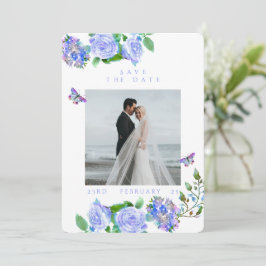 Blauw Roos Lint Monogram Fotobruiloft Save The Date