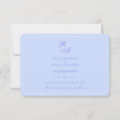 Blauw Roos Lint Monogram Fotobruiloft Save The Date (Achterkant)