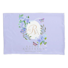 Blauw Roos lint monogram Paarse Kussensloop