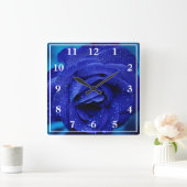Blauw Roos met dauwdruppels Vierkante Klok (Huis)