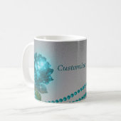 Blauw Roos met Parels Koffie Mok - Pas Tekst aan (Voorkant links)