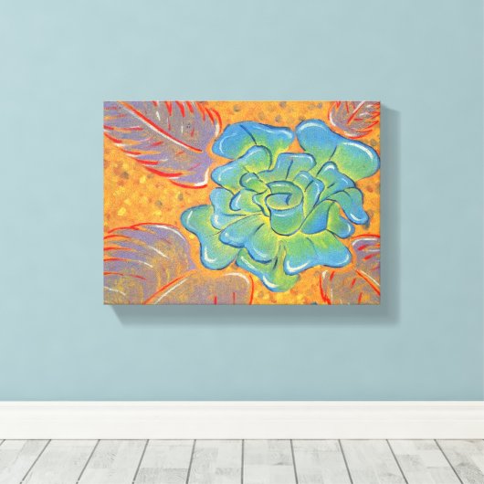 Blauw Roos olieverfschilderij Canvas Afdruk (Insitu (Houten vloer))