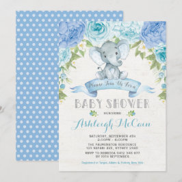 Blauw Roos Olifant Baby shower Jongen Oerwoud Kaart