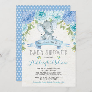Blauw Roos Olifant Baby shower Jongen Oerwoud Kaart