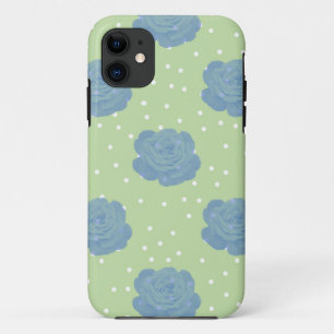 Blauw roos patroon op groene achtergrond Case-Mate iPhone case