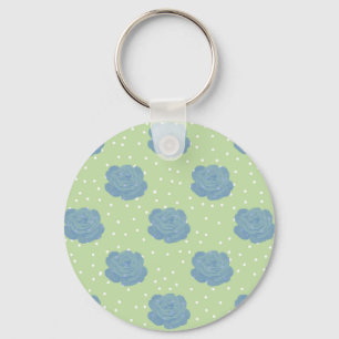 Blauw roos patroon op groene achtergrond sleutelhanger