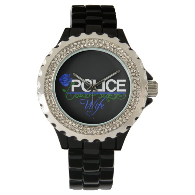 Blauw Roos POLITIE VROUW Horloge (Voorkant)