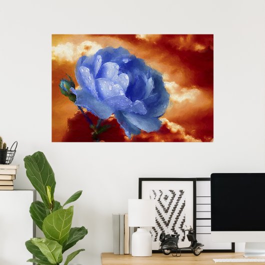 Blauw Roos Poster (Thuiskantoor)