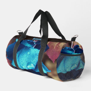 Blauw Roos regendruppels bloemkunst gepersonalisee Plunjezak