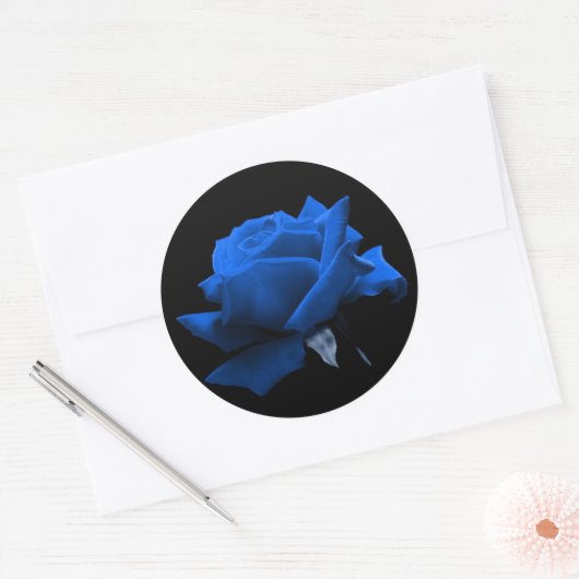 Blauw Roos Ronde Sticker (Envelop)