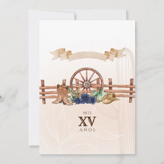 Blauw Roos rustieke Westerne Charro Quinceanera Kaart (Achterkant)