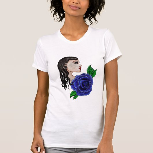 blauw roos tattoo t-shirt (Voorkant)