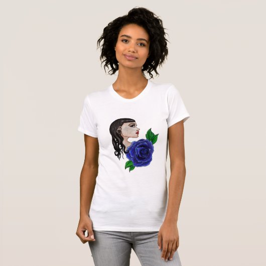 blauw roos tattoo t-shirt (Voorkant volledig)