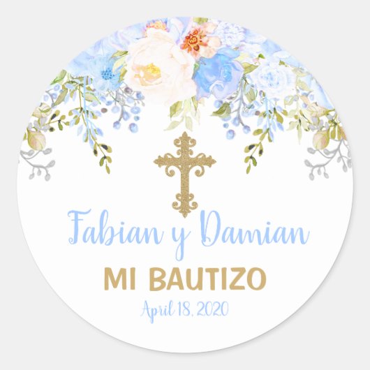 Blauw Roos Tuin God Bless Baptisme Favor Stickers (Voorkant)