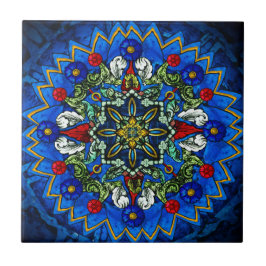 Blauw Roos Venster Mandala Keramische tegel Tegeltje