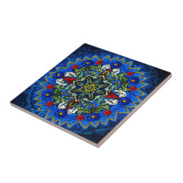 Blauw Roos Venster Mandala Keramische tegel Tegeltje