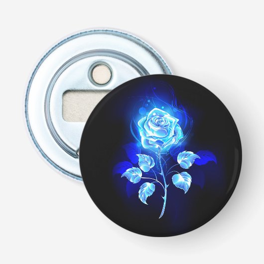 Blauw Roos verbranden Button Flesopener (Voorkant)