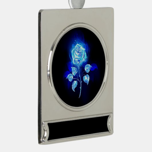 Blauw Roos verbranden Verzilverd Banner Ornament (Rechts)