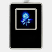 Blauw Roos verbranden Verzilverd Omlijst Ornament (Voorkant)